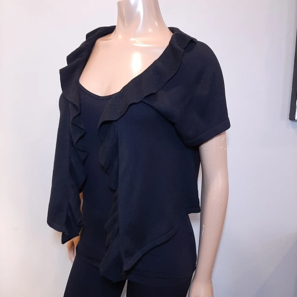 3/$20 Banana Republic Ruffled Open Cardigan Sweater Merino Wool Short Sleeve - Picture 4 of 12